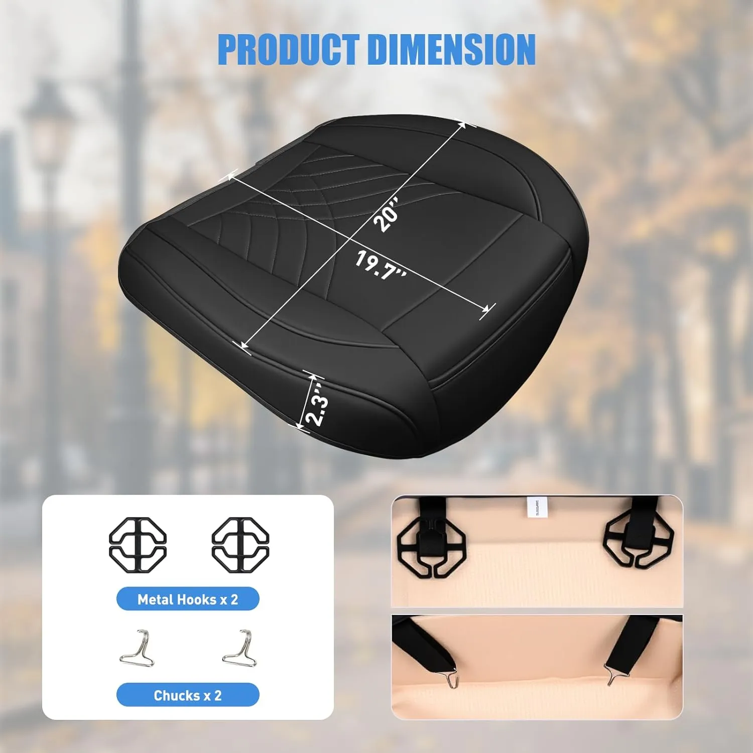 Nilight Car Seat Cushion Cover Black Geometric Embroidered Leather Front Seats Waterproof Anti-Slip Comes with Storage Bag Wraps Bottom Fits Cars Sedan Van SUV Truck