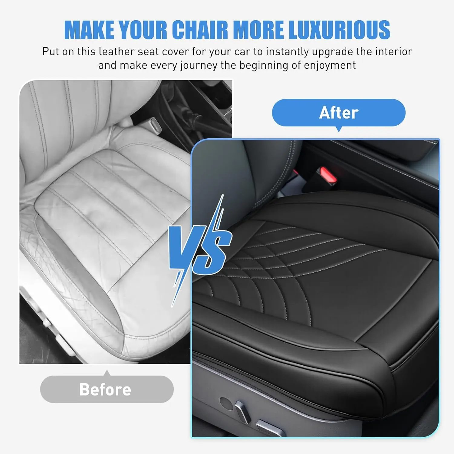 Nilight Car Seat Cushion Cover Black Geometric Embroidered Leather Front Seats Waterproof Anti-Slip Comes with Storage Bag Wraps Bottom Fits Cars Sedan Van SUV Truck