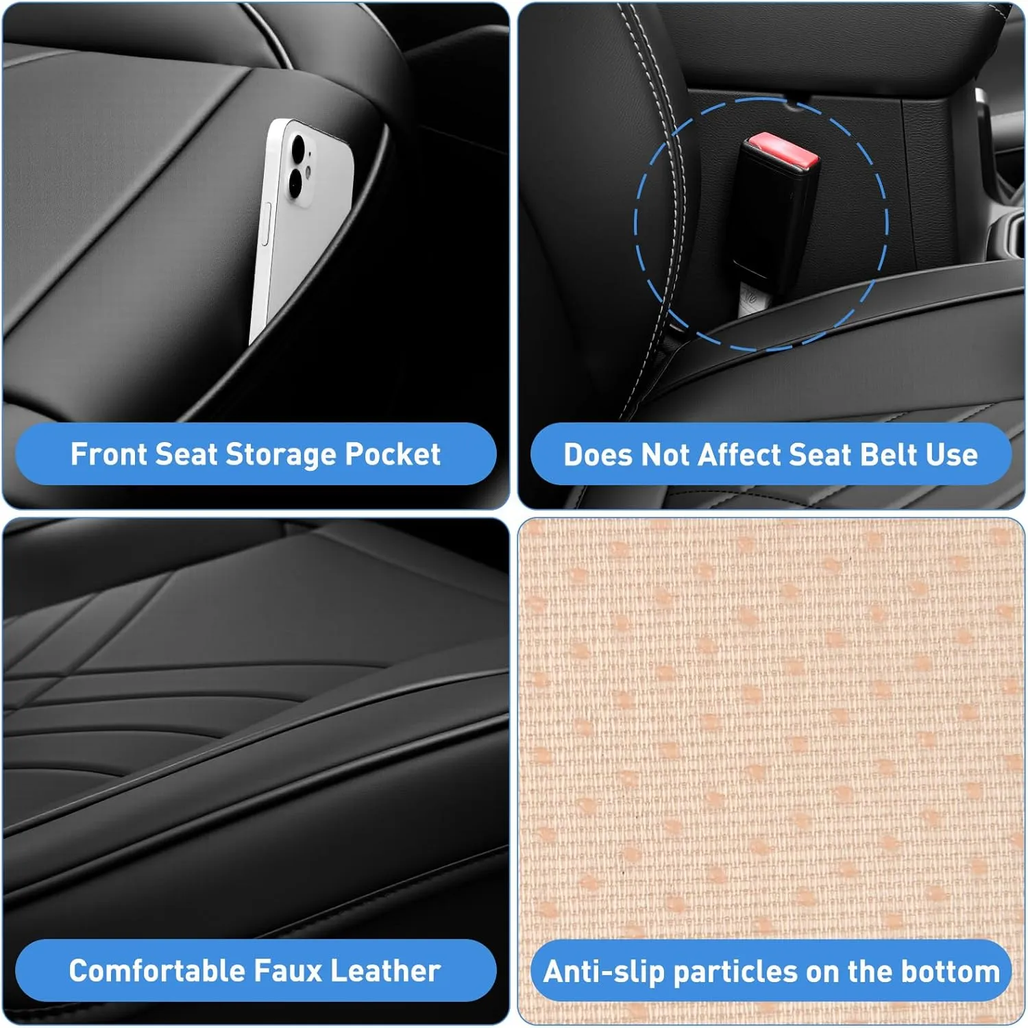 Nilight Car Seat Cushion Cover Black Geometric Embroidered Leather Front Seats Waterproof Anti-Slip Comes with Storage Bag Wraps Bottom Fits Cars Sedan Van SUV Truck