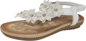 Non Slip Flat Bottom Sandals for Women Bohemian Pearl Crystal Cool Shoes Rhinestone Decorative Sandals