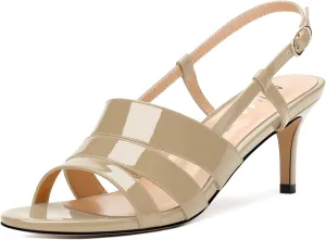 NUMALEO Women's Dressy Strappy 2.5 Inch Sandals Low Kitten Heel Open Square Toe Slingback Heels Patent Cute Dress Shoes
