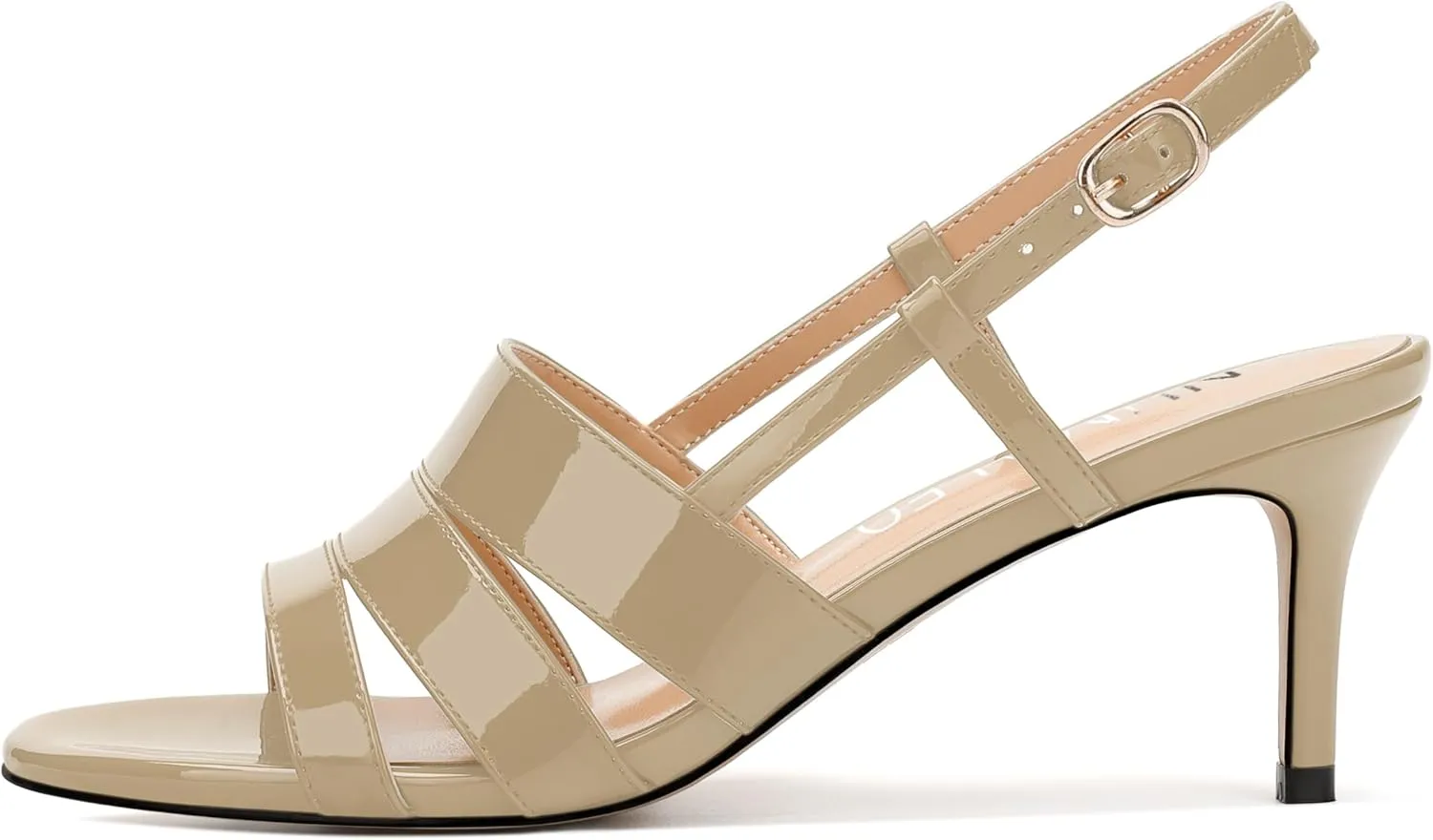 NUMALEO Women's Dressy Strappy 2.5 Inch Sandals Low Kitten Heel Open Square Toe Slingback Heels Patent Cute Dress Shoes