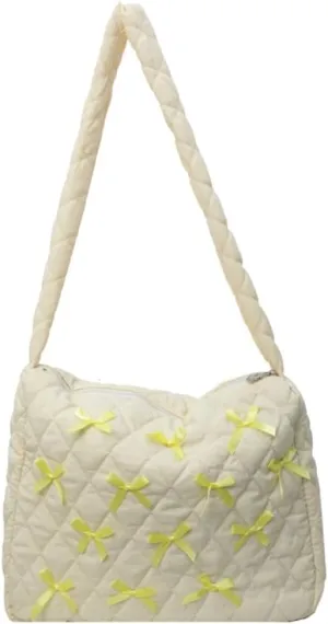 Nylon Hobo Bags for Women Fashion Shoulder Bag with Bowknot Slouchy Crossbody Bag Purse