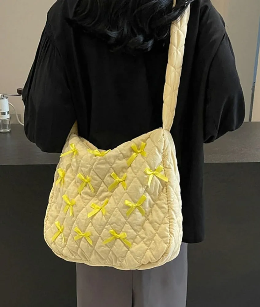 Nylon Hobo Bags for Women Fashion Shoulder Bag with Bowknot Slouchy Crossbody Bag Purse