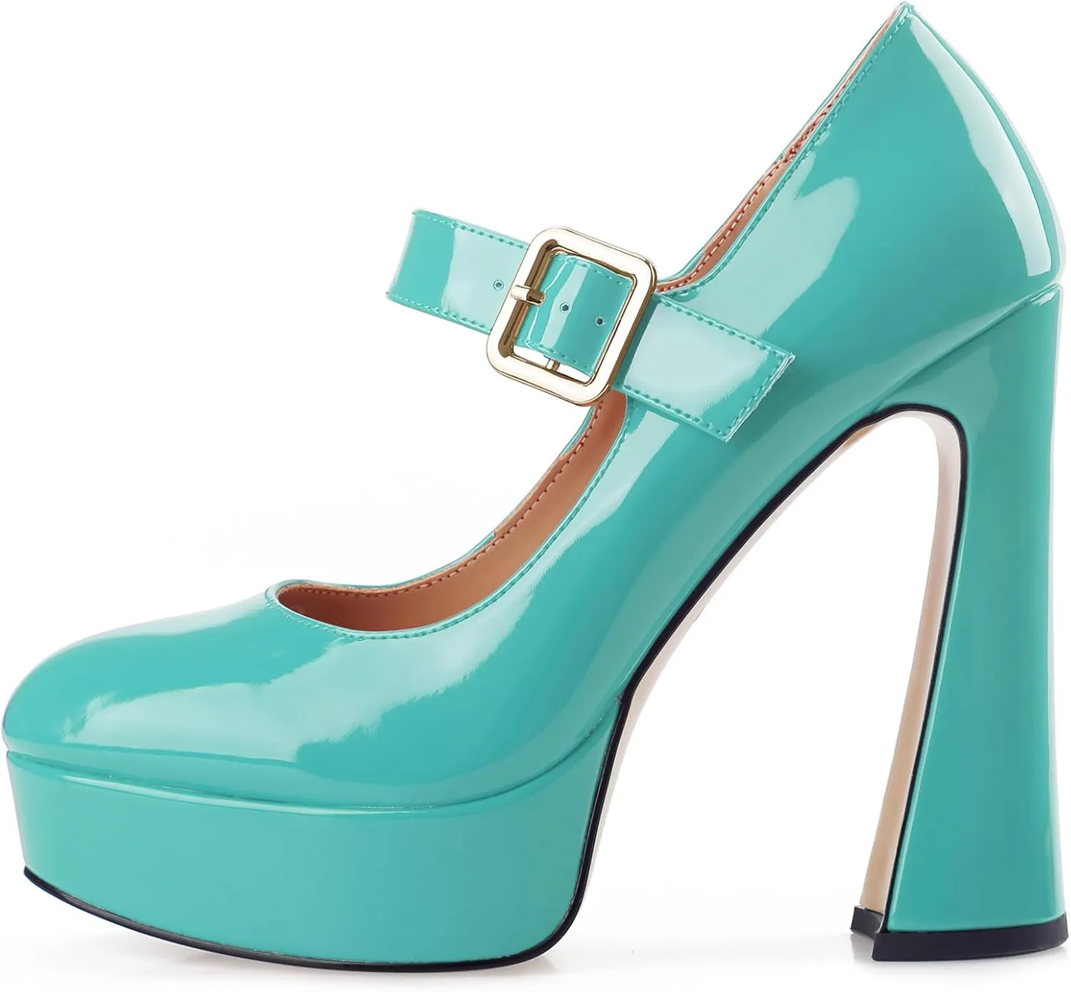 Oh Mispares Women's Chunky Heel Mary Jane Pumps Closed Toe Thick Sole Platform Adjustable Ankle Strap Block High Heeled Pumps Patent Dress Casual Wedding Heels 5 Inch