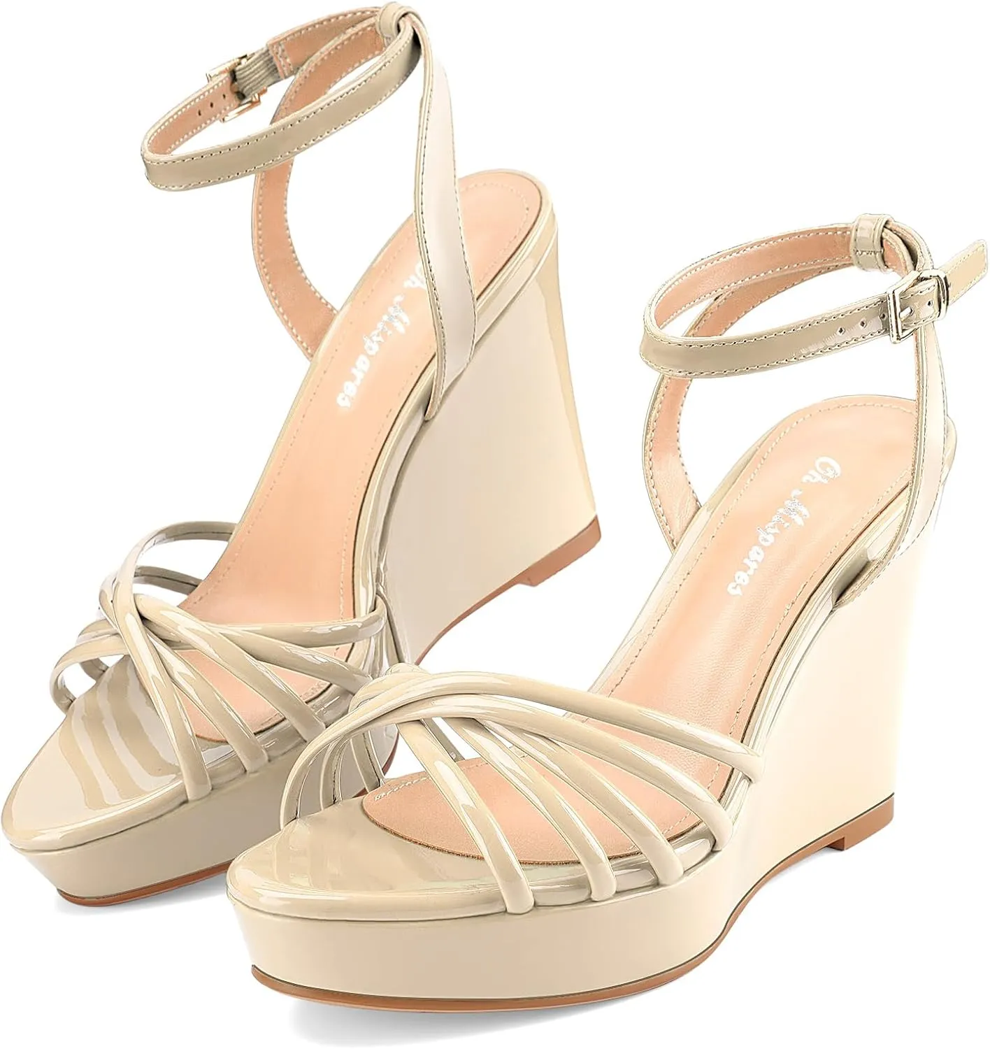 Oh Mispares Women’s Platform Wedge Sandals Open Toe Strappy Dress Shoes Adjustable Ankle Strap Buckle 4 Inch High Heels for Party Wedding and Office