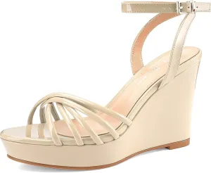 Oh Mispares Women’s Platform Wedge Sandals Open Toe Strappy Dress Shoes Adjustable Ankle Strap Buckle 4 Inch High Heels for Party Wedding and Office