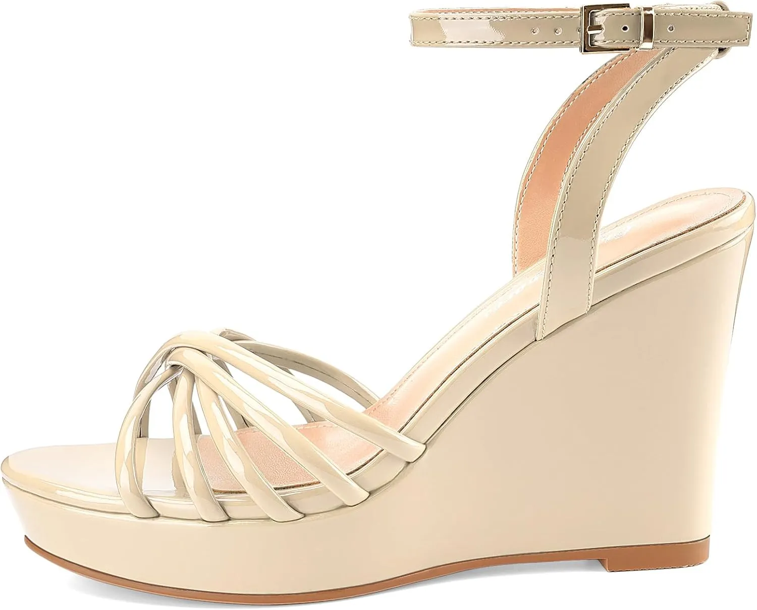 Oh Mispares Women’s Platform Wedge Sandals Open Toe Strappy Dress Shoes Adjustable Ankle Strap Buckle 4 Inch High Heels for Party Wedding and Office