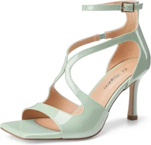 Oh Mispares Women’s Stiletto Heel Sandals Square Open Toe Strappy High Heels Ankle Strap Buckle 3.5 Inch Summer Dress Shoes for Party Wedding Prom