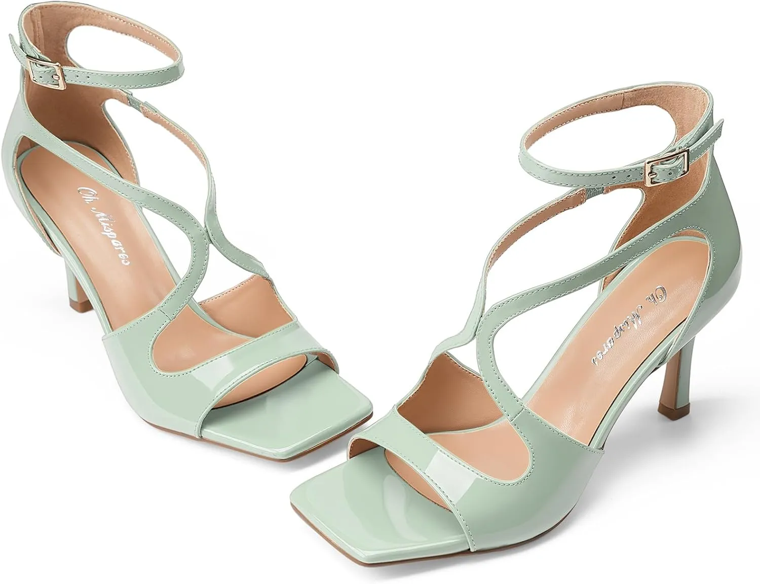 Oh Mispares Women’s Stiletto Heel Sandals Square Open Toe Strappy High Heels Ankle Strap Buckle 3.5 Inch Summer Dress Shoes for Party Wedding Prom