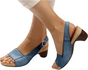 oiangi Womens Summer Thick Heel Sandals Fashion Ankle Straps Buckle Open Toe Low Chunky Heel Sandals Comfortable Casual Ladies Slingback Shoes Slipper