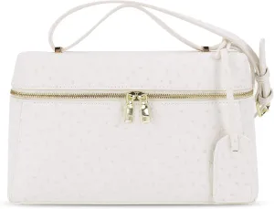 Ostrich Leather Pouch Top Handle Purses for Women Cream Small Vanity Bag Trendy Purses Quiet Luxury Handbag Crossbody Bags