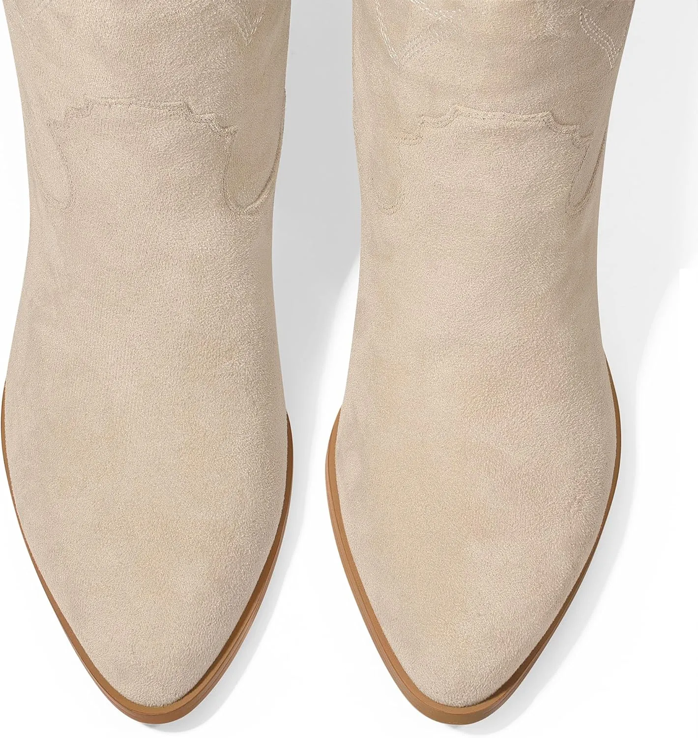 Ouepiano Cowboy Boots for Women Knee High Cowgirl Boots Embroidered Chunky Heels Pointed Toe Long Tall Western Boot Pull On