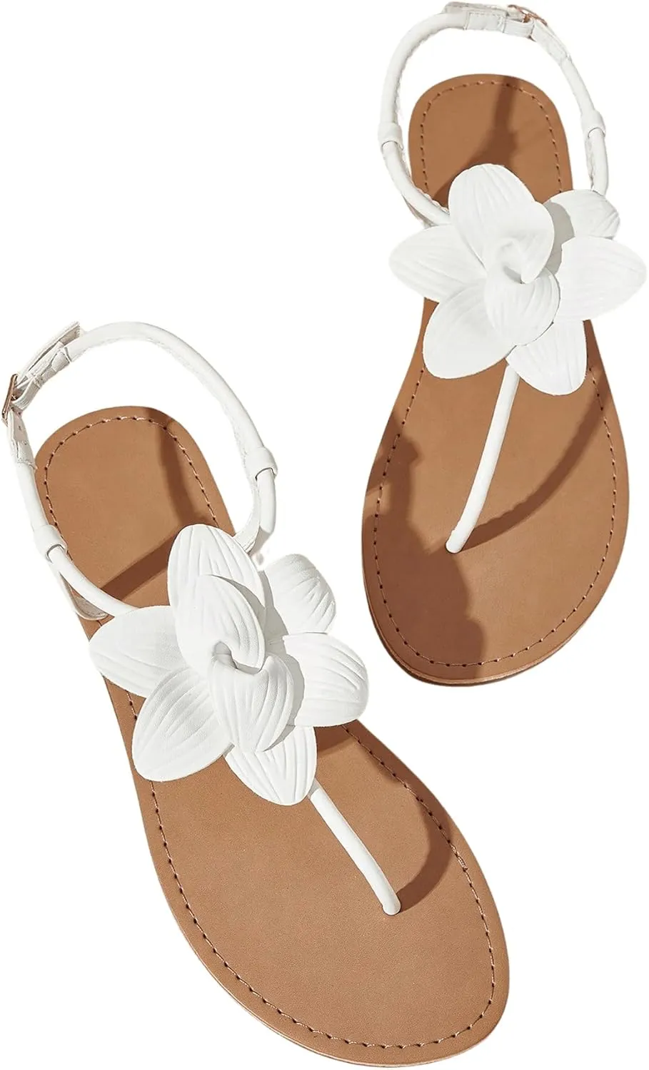 OYOANGLE Women's Floral Buckled Slingback Thong Sandals Open Toe Flat Flip Flops