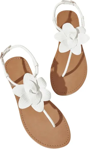 OYOANGLE Women's Floral Buckled Slingback Thong Sandals Open Toe Flat Flip Flops