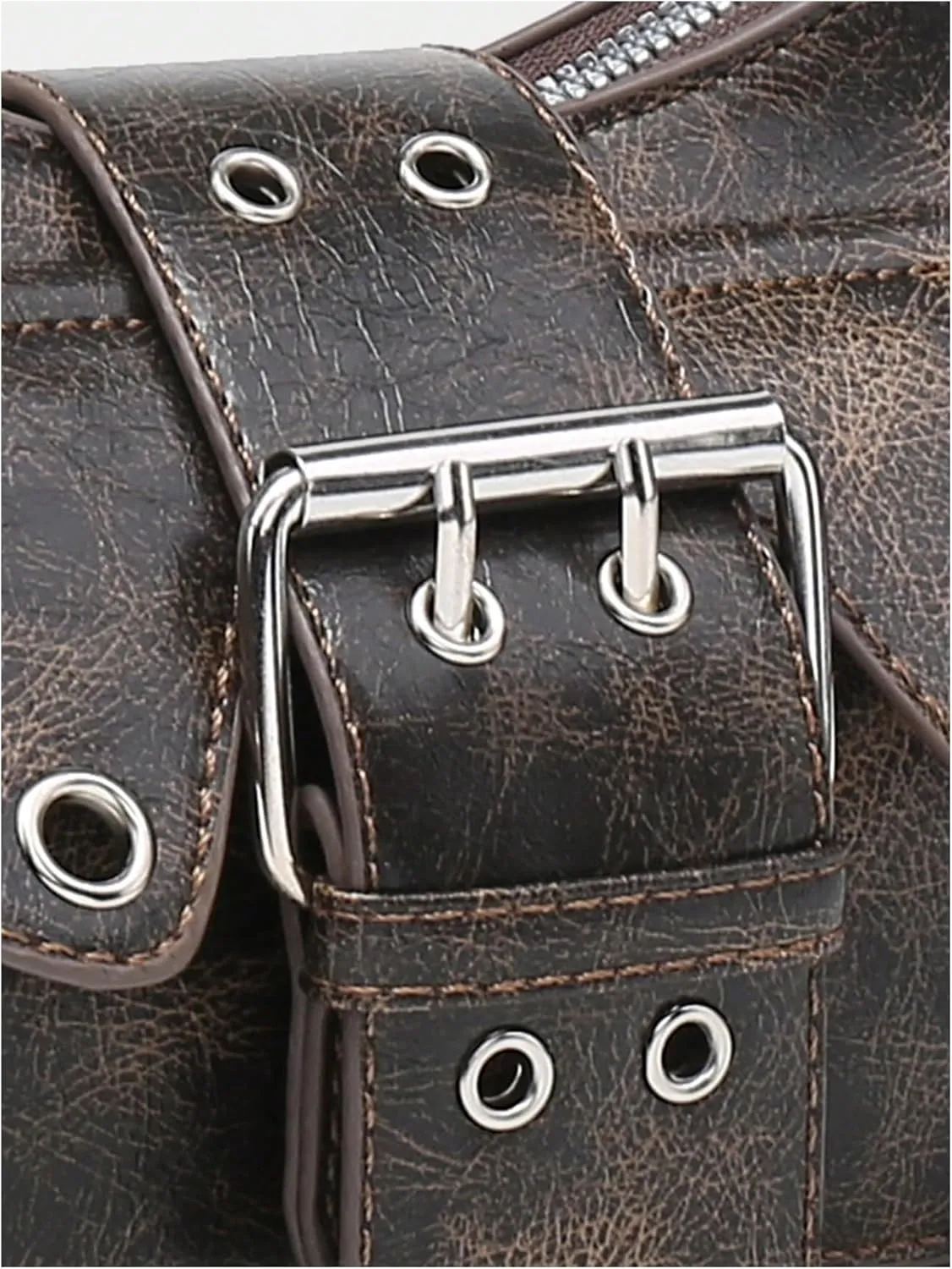 OYOANGLE Women's Leather Buckled Flap Shoulder Bags Y2K Punk Adjustable Strap Zipper Handbags Clutch Hobo Bag