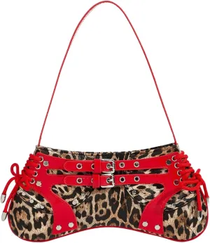 OYOANGLE Women's Leopard Print Shoulder Bags PU Leather Zipper Buckled Y2K Clutch Purses Funky Hobo Bag