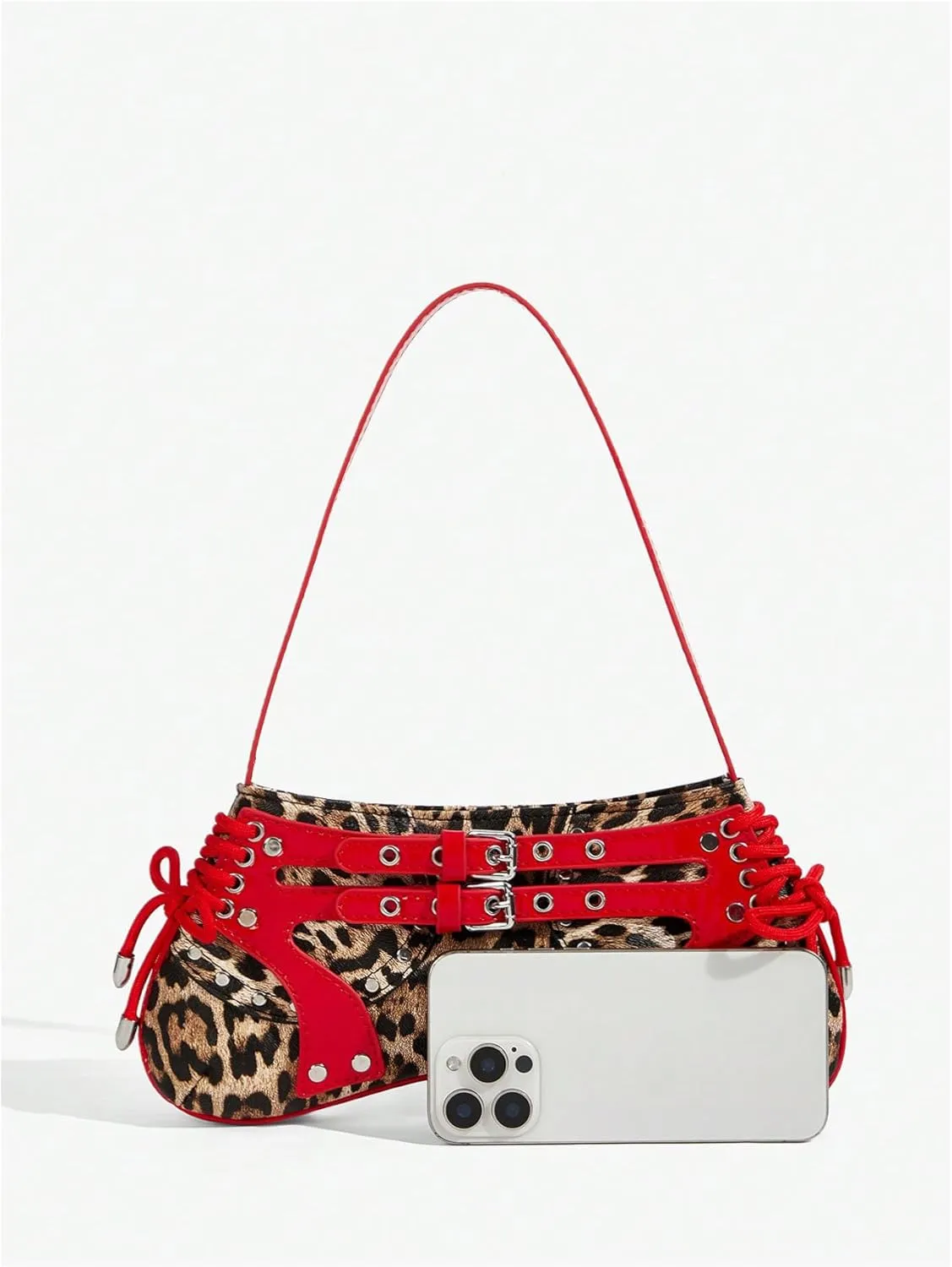 OYOANGLE Women's Leopard Print Shoulder Bags PU Leather Zipper Buckled Y2K Clutch Purses Funky Hobo Bag