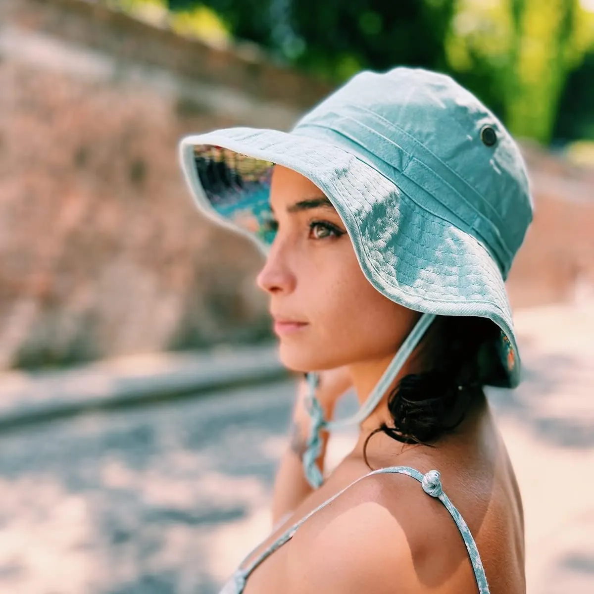 Panama Jack Women's Bucket Hat - Palm Print Underbrim, Packable, Adjustable, UPF (SPF) 50  UVA/UVB Sun Protection, 3" Brim