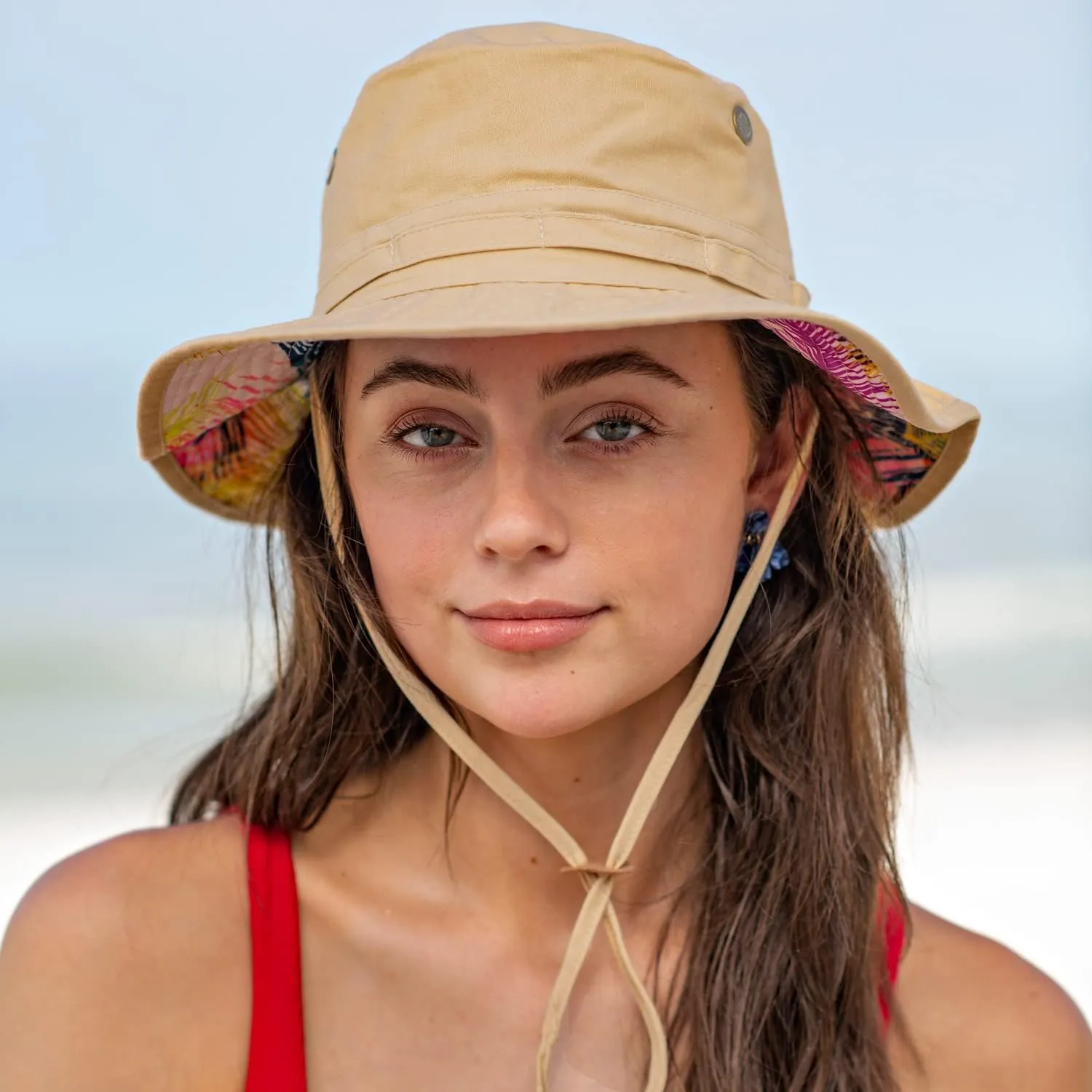 Panama Jack Women's Bucket Hat - Palm Print Underbrim, Packable, Adjustable, UPF (SPF) 50  UVA/UVB Sun Protection, 3" Brim