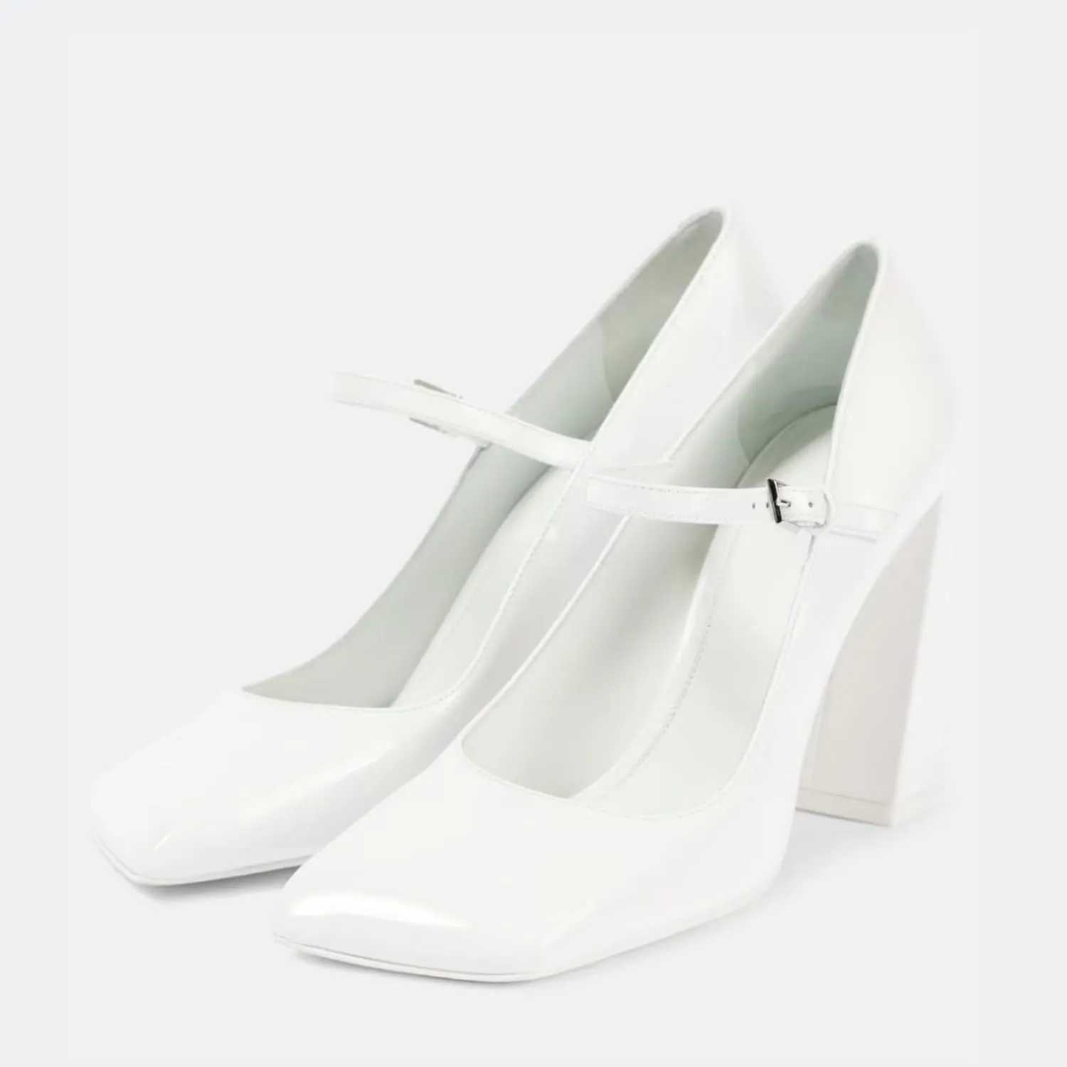 Patent Leather Mary Jane Chunky Heels Pumps Shoes for Women,Women's Closed Square Toe Pumps with Adjust Ankle Buckle Strappy Classic Uniform Work Shoes Gothic Lolita Dressy Wedding Shoes
