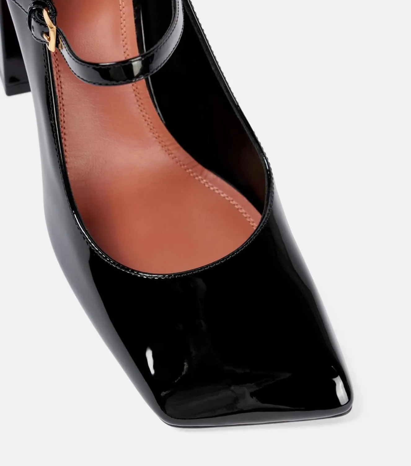 Patent Leather Mary Jane Chunky Heels Pumps Shoes for Women,Women's Closed Square Toe Pumps with Adjust Ankle Buckle Strappy Classic Uniform Work Shoes Gothic Lolita Dressy Wedding Shoes