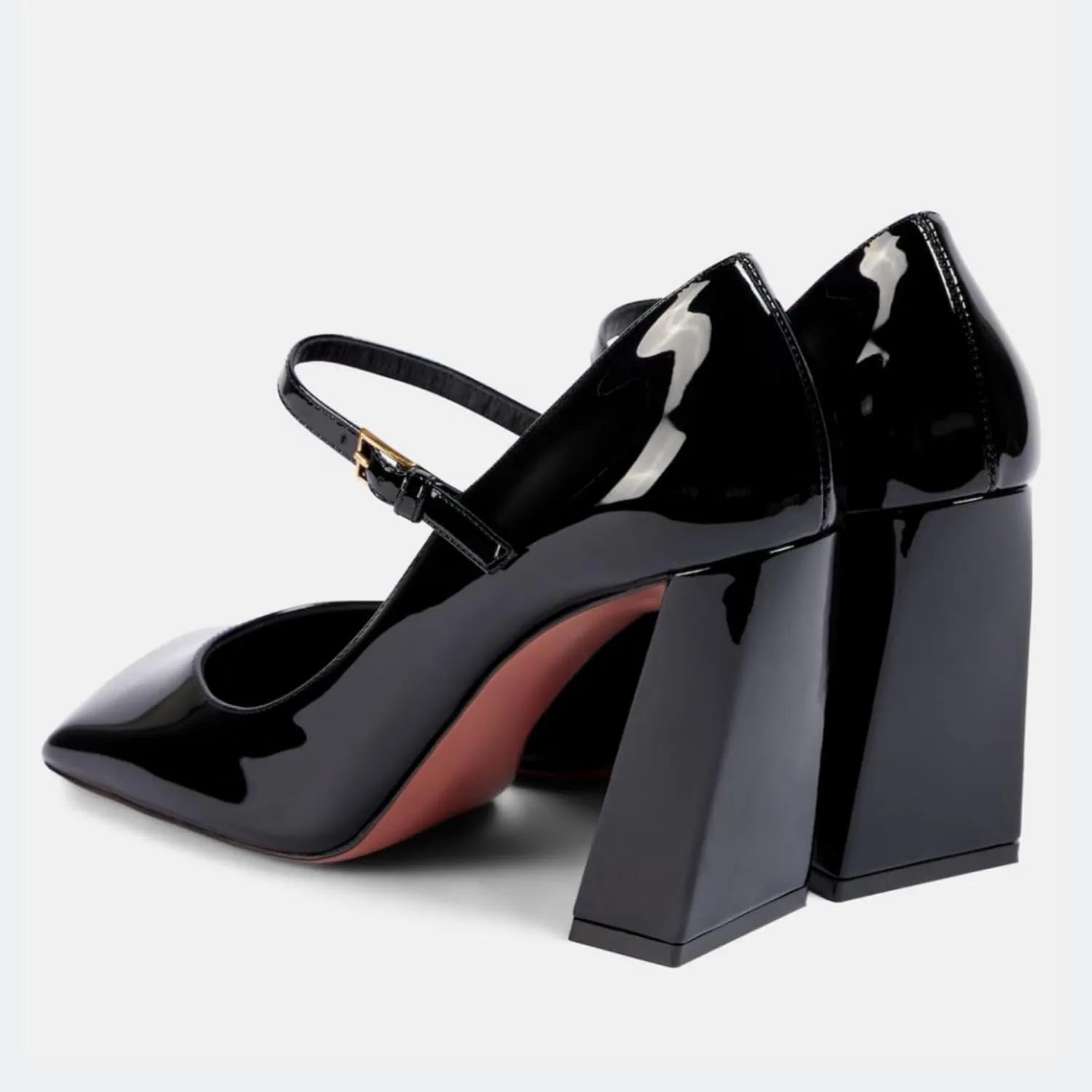 Patent Leather Mary Jane Chunky Heels Pumps Shoes for Women,Women's Closed Square Toe Pumps with Adjust Ankle Buckle Strappy Classic Uniform Work Shoes Gothic Lolita Dressy Wedding Shoes