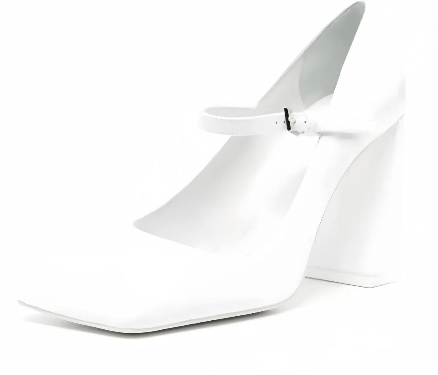 Patent Leather Mary Jane Chunky Heels Pumps Shoes for Women,Women's Closed Square Toe Pumps with Adjust Ankle Buckle Strappy Classic Uniform Work Shoes Gothic Lolita Dressy Wedding Shoes