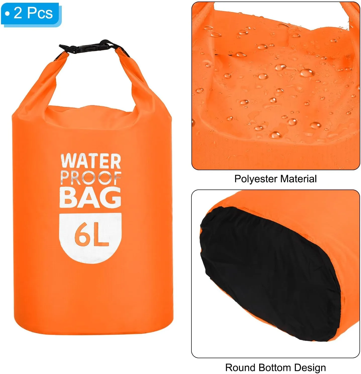 PATIKIL 6L Waterproof Dry Bags, 2 Pack Portable Dry Sack Roll Top Bag Lightweight Dry Storage Bag for Gym Kayaking Hiking Swimming Camping, Orange