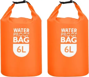 PATIKIL 6L Waterproof Dry Bags, 2 Pack Portable Dry Sack Roll Top Bag Lightweight Dry Storage Bag for Gym Kayaking Hiking Swimming Camping, Orange
