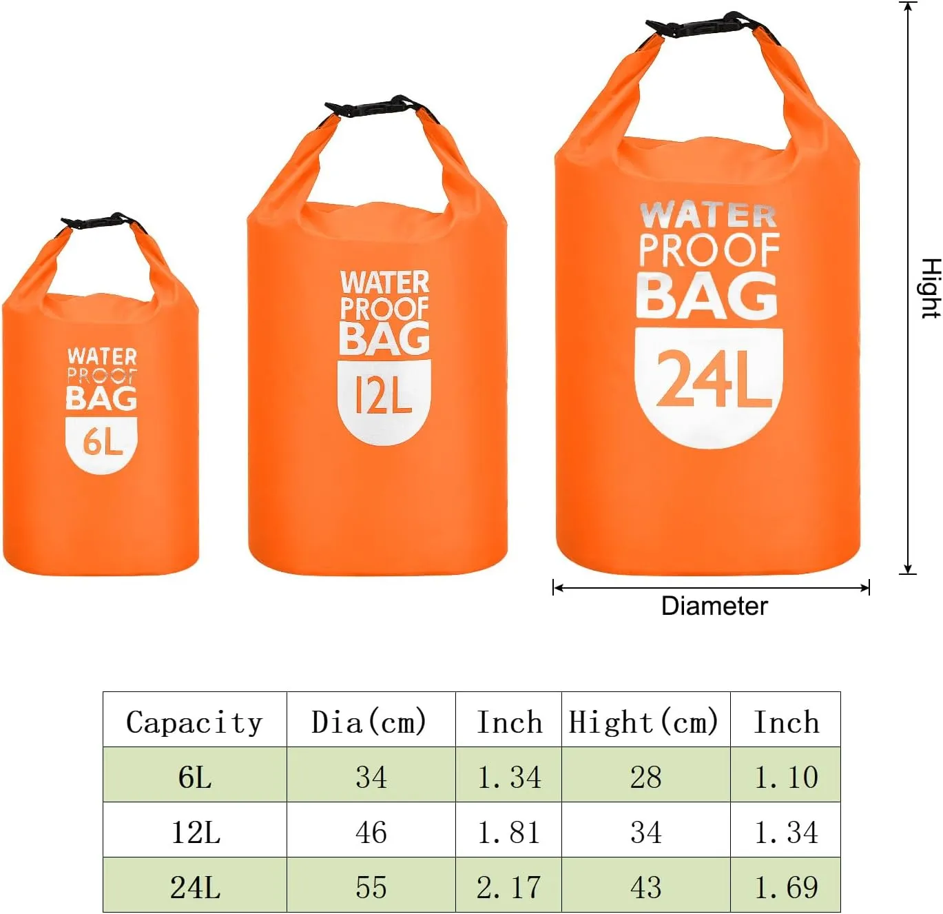 PATIKIL 6L Waterproof Dry Bags, 2 Pack Portable Dry Sack Roll Top Bag Lightweight Dry Storage Bag for Gym Kayaking Hiking Swimming Camping, Orange
