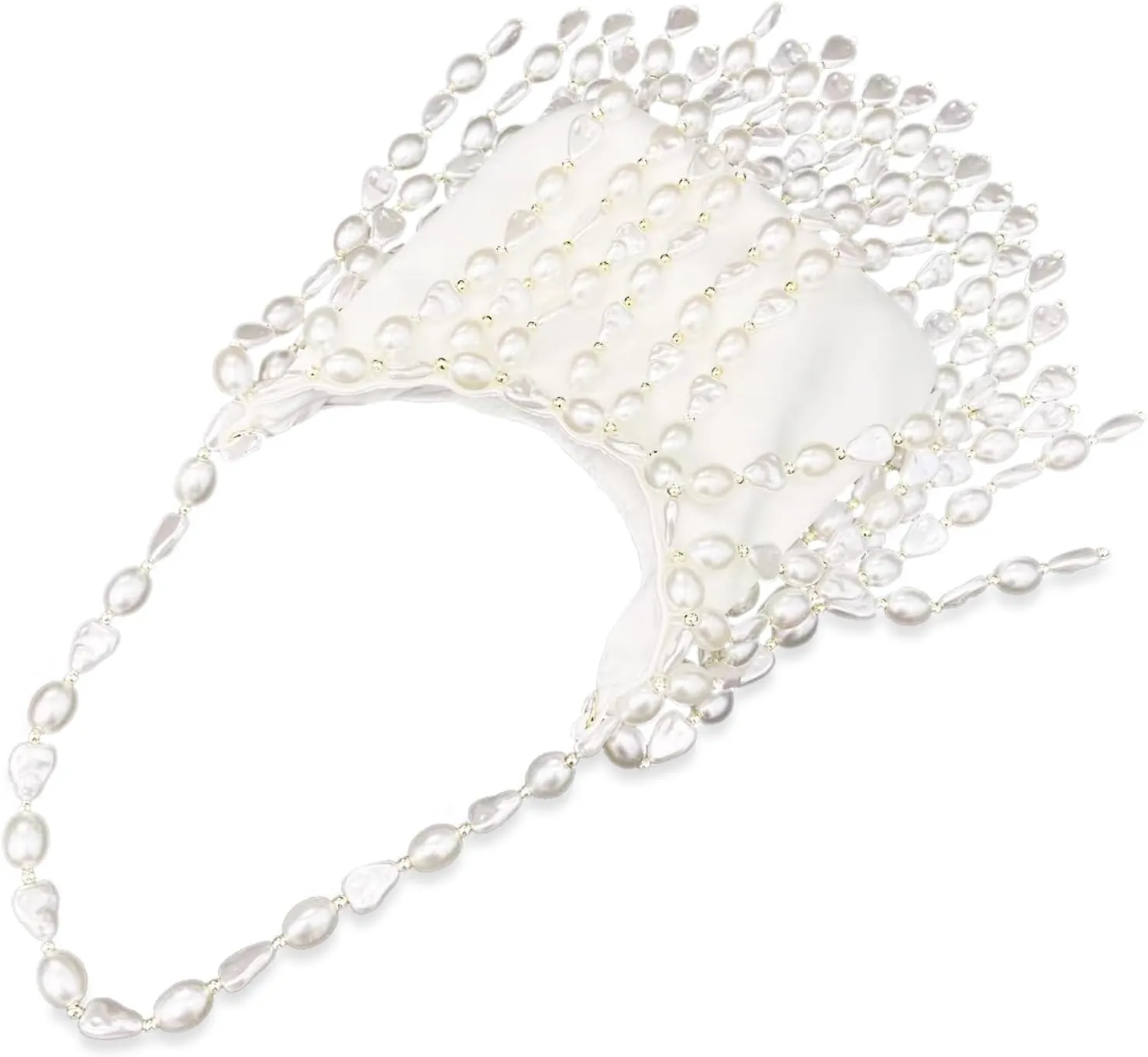 Pearl Purse, White Tasseled Pearl Satin Evening Bags, Shoulder Bag, Handbags for Party Wedding Travel