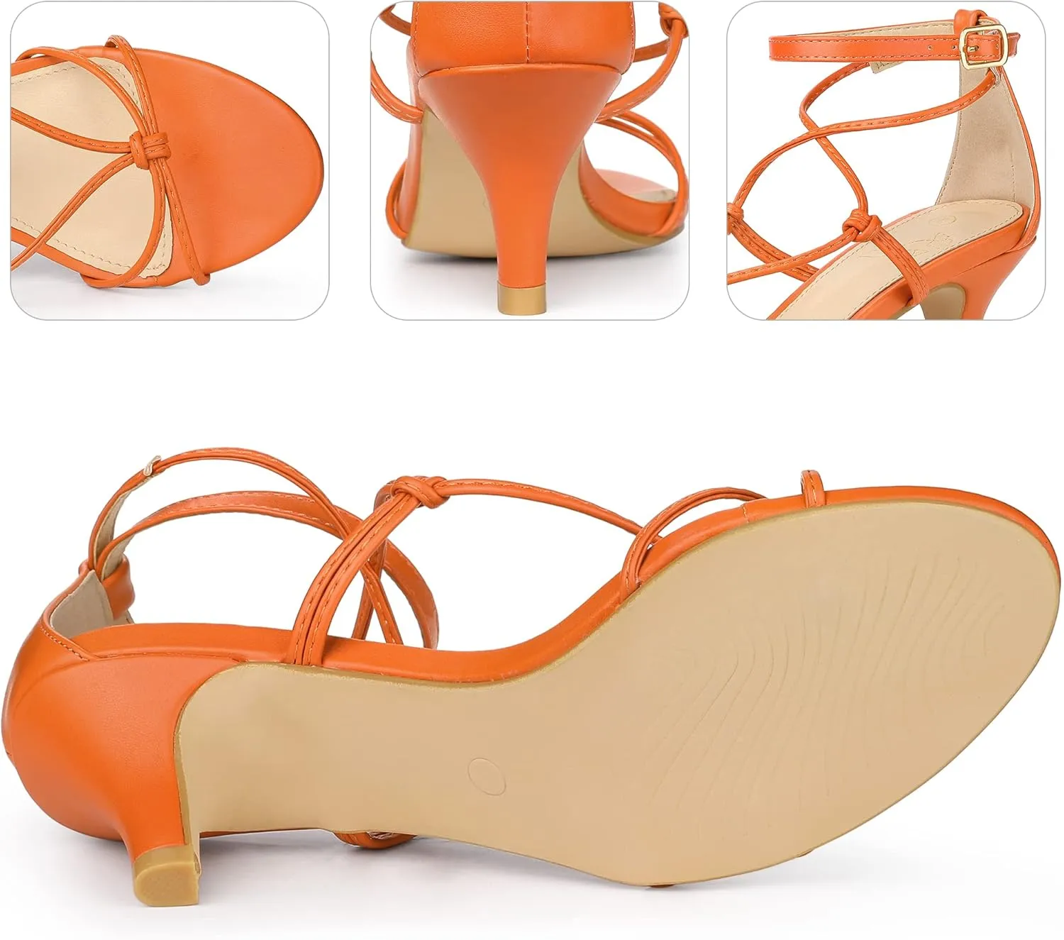 Perphy Strappy Knot Ankle Strap Kitten Heels Sandals for Women