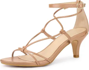Perphy Strappy Knot Ankle Strap Kitten Heels Sandals for Women