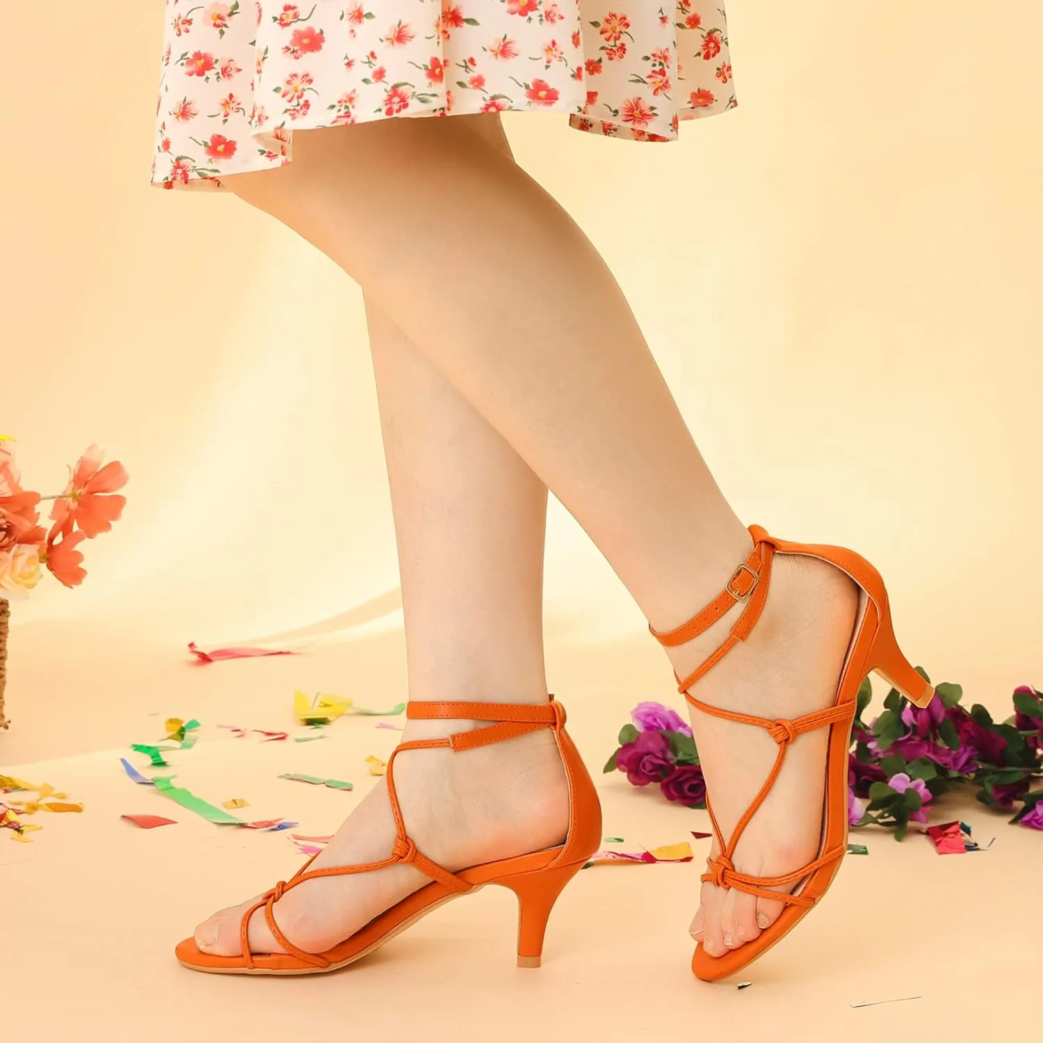 Perphy Strappy Knot Ankle Strap Kitten Heels Sandals for Women