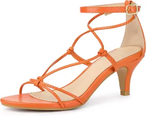 Perphy Strappy Knot Ankle Strap Kitten Heels Sandals for Women