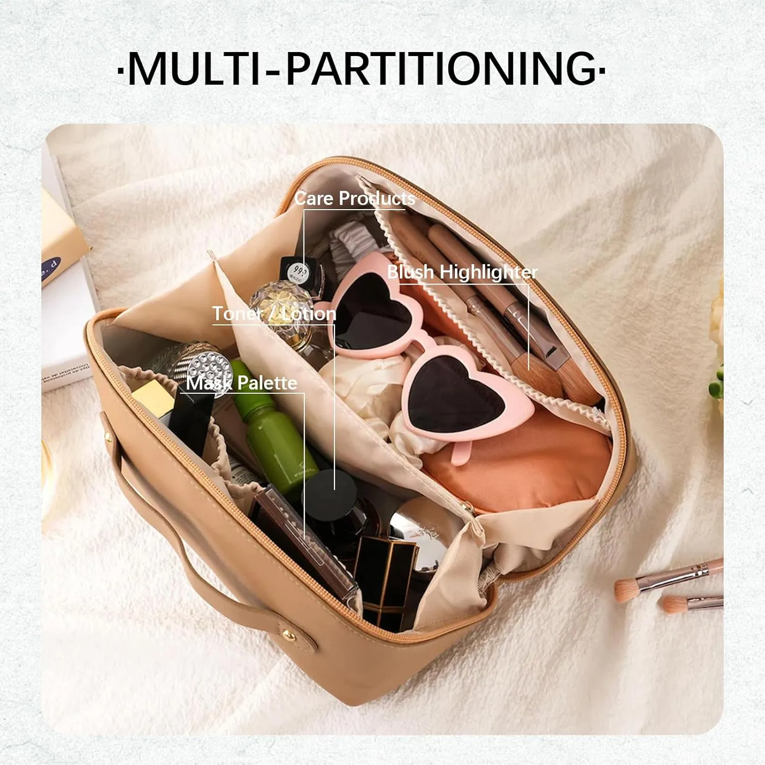 Personalized Makeup Bag with Your Embroidery Text,Large Capacity Waterproof Leather Travel Comestic Toiletry Bag for Bridesmaid Mother’s Day Women Gifts