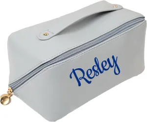 Personalized Makeup Bag with Your Embroidery Text,Large Capacity Waterproof Leather Travel Comestic Toiletry Bag for Bridesmaid Mother’s Day Women Gifts
