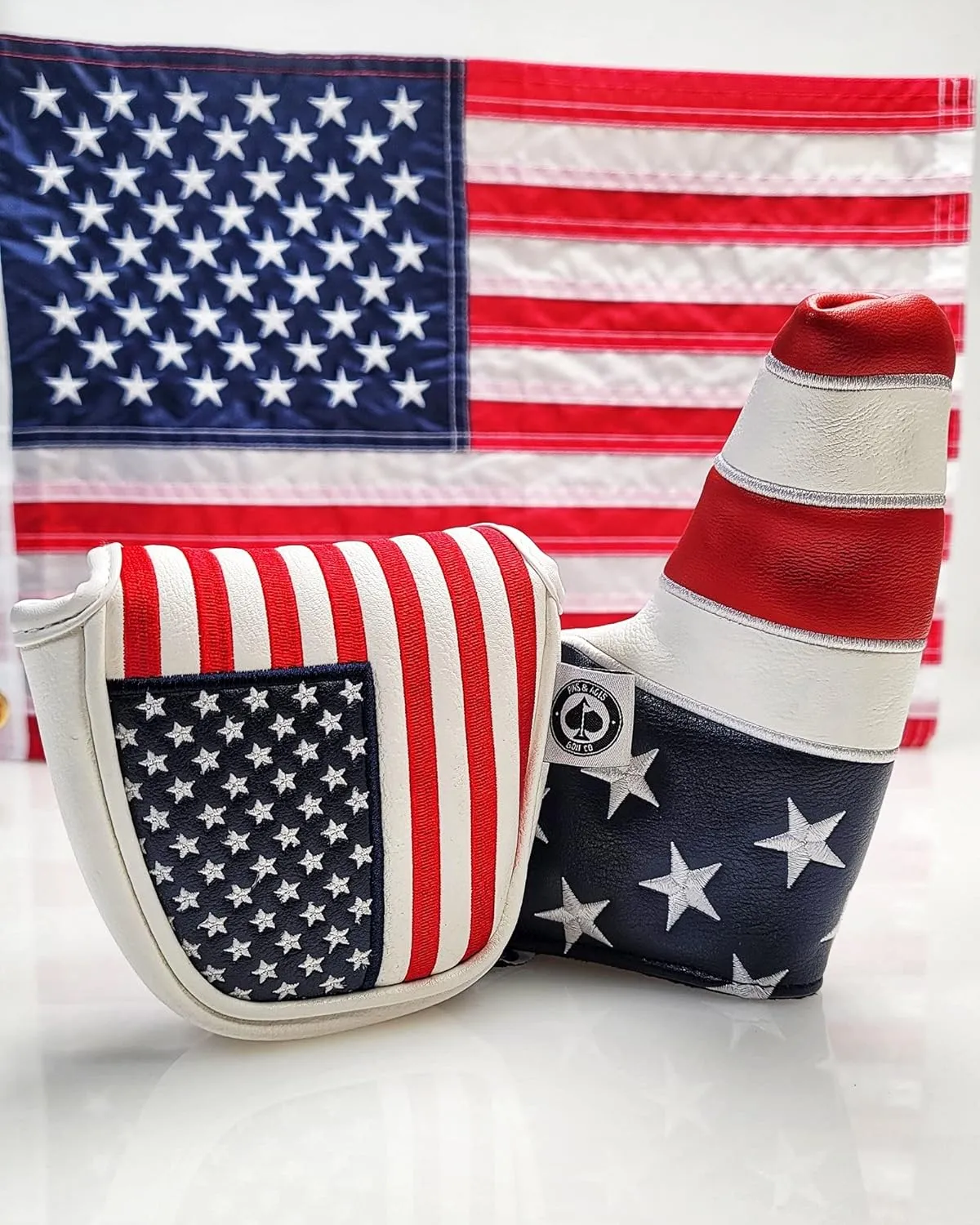 Pins & Aces USA Head Cover - Premium, Hand-Made Leather, Hi Quality Headcover - American Pride Styled, Tour Quality Golf Club Cover - Style and Customize Your Golf Bag