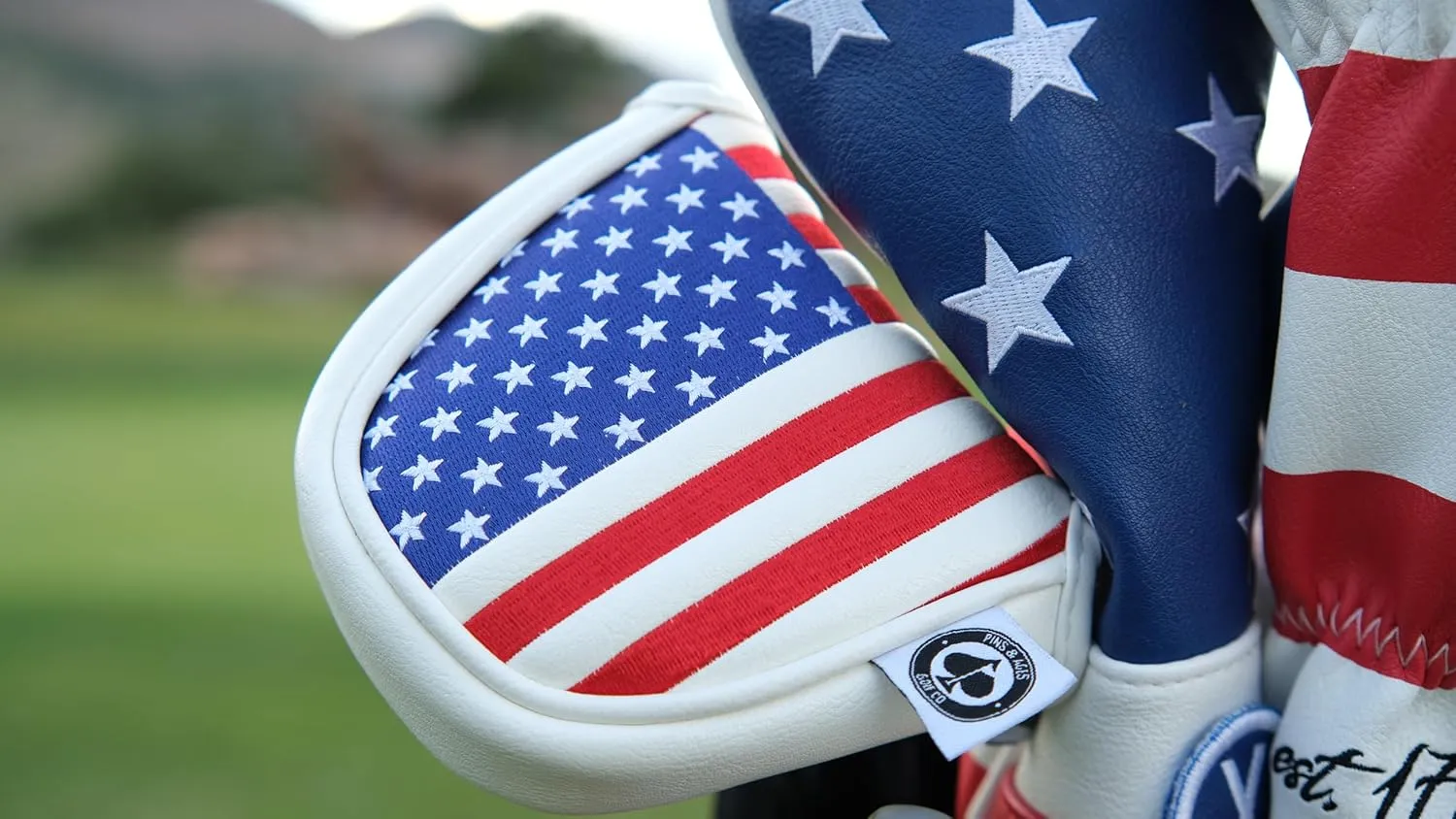 Pins & Aces USA Head Cover - Premium, Hand-Made Leather, Hi Quality Headcover - American Pride Styled, Tour Quality Golf Club Cover - Style and Customize Your Golf Bag