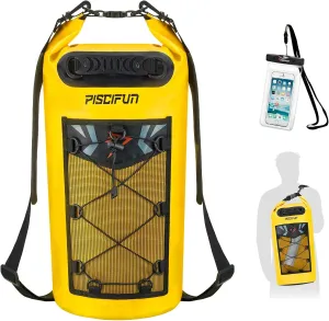 Piscifun Dry Bag, Waterproof Floating Backpack 5L/10L/20L/30L/40L with Waterproof Phone Case for Boating, Kayaking, Fishing