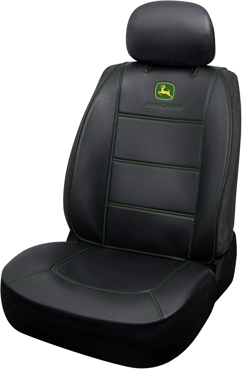 Plasticolor 008709R01 John Deere Deluxe Seat Cover Embroidired Logo High Contrast Stitching Premium 3 Piece Sideless Car Truck or SUV Seatcover with Cargo Pocket