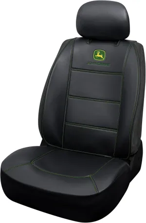 Plasticolor 008709R01 John Deere Deluxe Seat Cover Embroidired Logo High Contrast Stitching Premium 3 Piece Sideless Car Truck or SUV Seatcover with Cargo Pocket