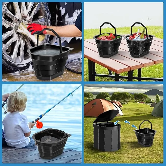 Portable Camping Toilet, Folding Toilet for Adults with Lid and Retractable Toilet Paper Holder, Waterproof Porta Potty with Carry Bag and Disposible Liners for Camping, Hiking, RV Travel, Road Trips