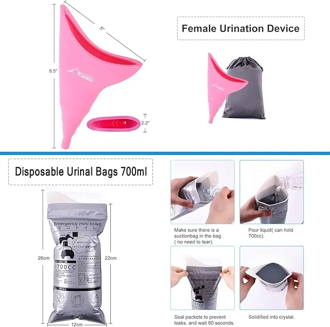 Portable Camping Toilet, Folding Toilet for Adults with Lid and Retractable Toilet Paper Holder, Waterproof Porta Potty with Carry Bag and Disposible Liners for Camping, Hiking, RV Travel, Road Trips