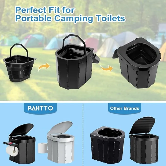 Portable Camping Toilet, Folding Toilet for Adults with Lid and Retractable Toilet Paper Holder, Waterproof Porta Potty with Carry Bag and Disposible Liners for Camping, Hiking, RV Travel, Road Trips