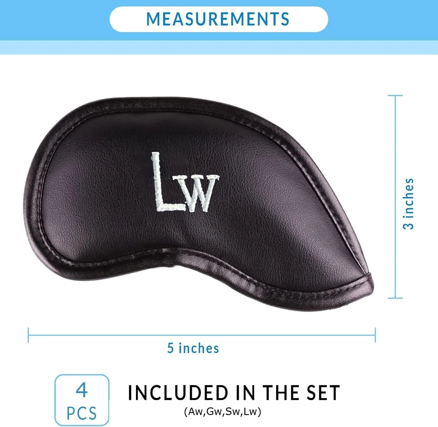 Premium Magnetic Leather Iron and Wedge Golf Club Head Covers | Set of 10 | Fits Most Clubs | Embroidered Club Label on Both Sides of Club Head Cover