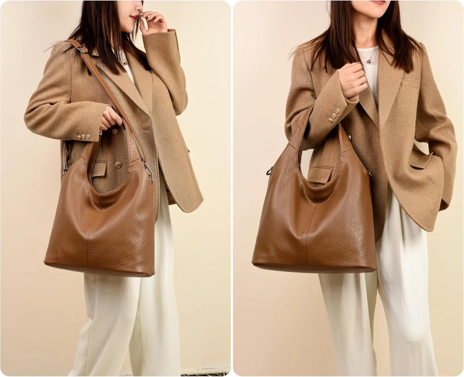 PU Leather Crossbody Tote Bag For Women Big Capacity Handbag Slouchy Tote Purses Shoulder Bag for Travel Work Party.