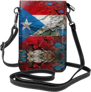 Puerto Rico Wallpaper Flag Crossbody Bag For Women Leather Cellphone Shoulder Purses Fashion Travel Designer Wallet, Black