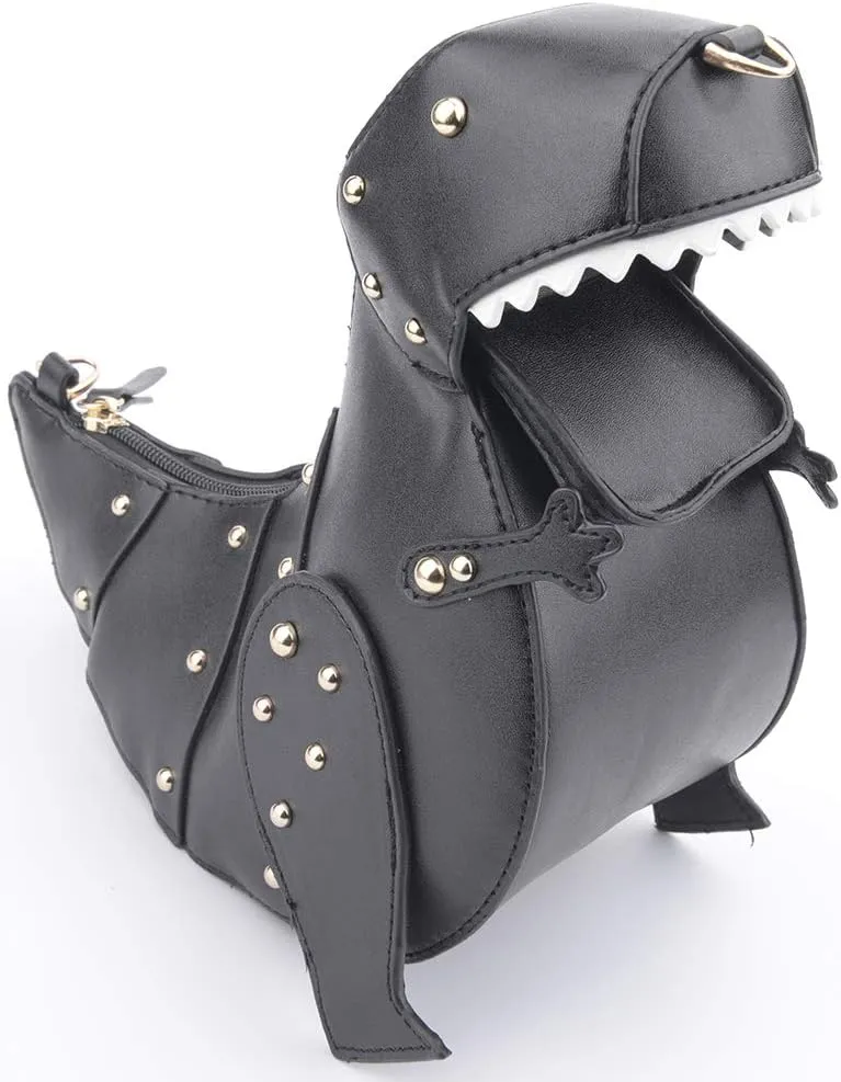 QZUnique Dinosaur Shark Shoulder Bag for Women 3D Animal Novelty Purse Zipper Crossbody Handbag Clutch Messenger Bag for Girl